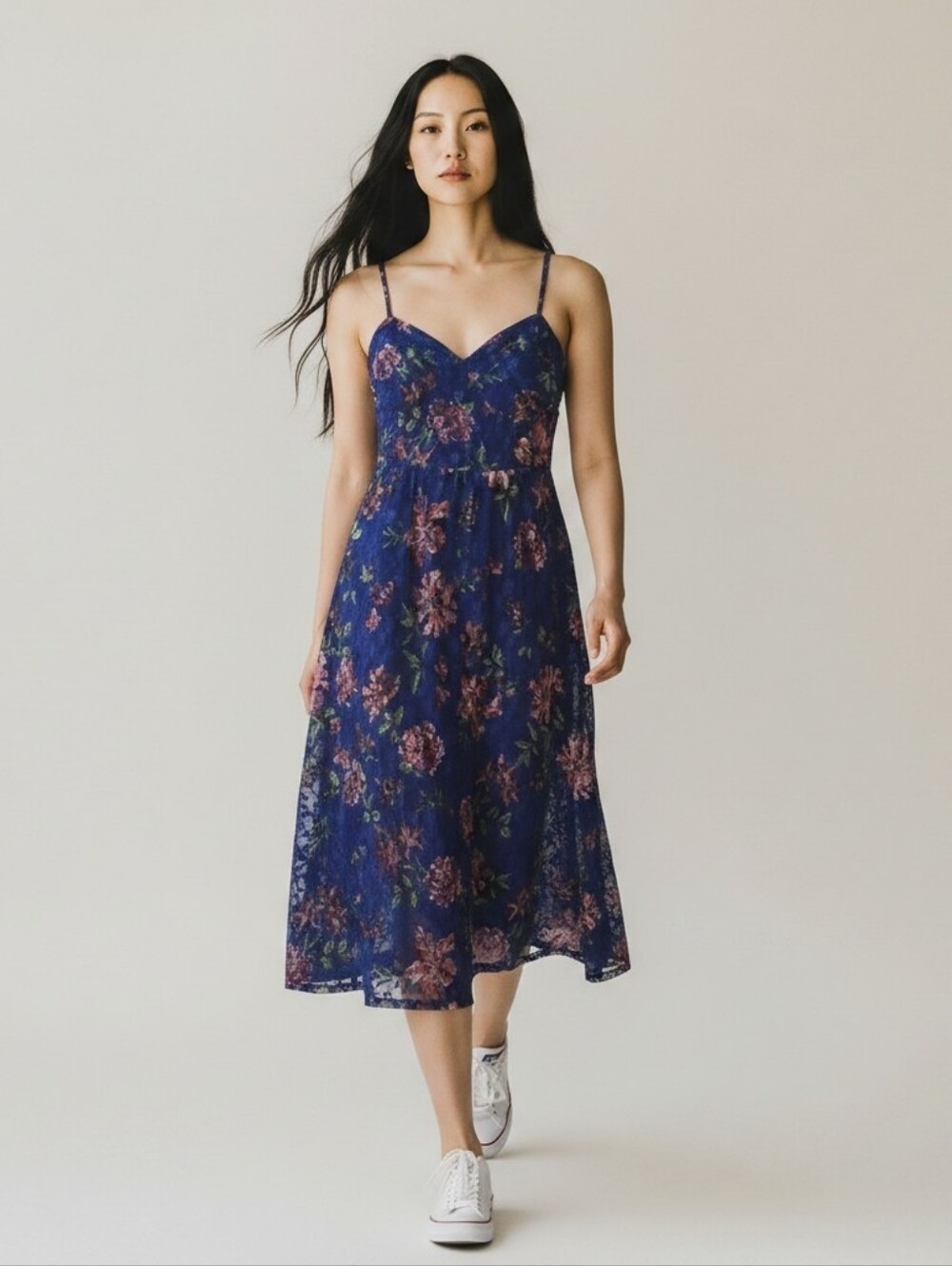 SIENA Y2K Lace Midi Dress Size 14 Cobalt Blue Floral Print Sleeveless Fairy